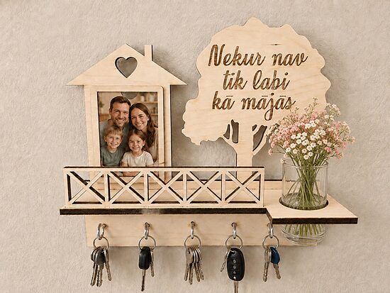 Personalizēts koka atslēgu turētājs ar foto rāmi